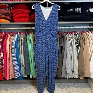 Guiliana blue print sleeveless v neck jogger style elastic waistband jumpsuit S
